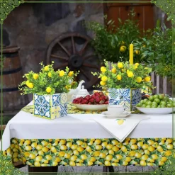 4 Sets Blue Tile Lemon Table Centerpiece Décor with Artificial Lemon Branches, Amalfi Coast-Inspired Box Decorations for Capri, Mediterranean, Positano, Weddings, Birthdays, and Parties