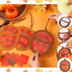 24 Sets Fall Acorn Tissue Paper Craft Kit – DIY Stained Glass Suncatcher Art Activity for Kids, Thanksgiving, Harvest Festival, Sunday School, Classroom & Home Crafts