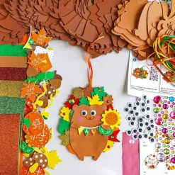 24 Sets Fall Craft Kits for Kids, DIY Leafy Hedgehog Ornament Making Kit, Thanksgiving Arts and Crafts Supplies, Autumn Foam Sticker Activity Set for Classroom Projects, Holiday Party Favors, Fall Decorations