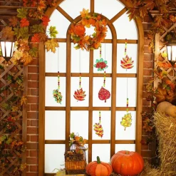 24 Sets Fall Leaf Suncatcher Craft Kits – DIY Window Painting Art Kit with Acrylic Paints, Beads & Hooks, Autumn Maple Leaf Suncatchers for Kids Classroom Thanksgiving Harvest Party Decorations