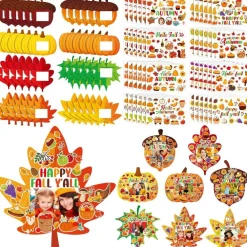48 Sets Fall Picture Frame Craft Kit for Kids Thanksgiving DIY Paper Photo Frames | Autumn Pumpkin Maple Leaf Sticker Decoration Craft Supplies for Party Favors, Classroom Activities, Home Décor