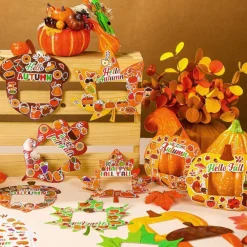 48 Sets Fall Picture Frame Craft Kit for Kids Thanksgiving DIY Paper Photo Frames | Autumn Pumpkin Maple Leaf Sticker Decoration Craft Supplies for Party Favors, Classroom Activities, Home Décor