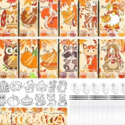 24 Sets Fall Thanksgiving Suncatchers Ornaments Decorations DIY (Multicolor) 9.84 x 5.91 x 3.54 inches
