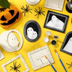 12 Sets Halloween Ghost Wooden Photo Frame DIY Craft Kit with Paint & Brushes – Unfinished Wood Ghost Decorations for Kids, Halloween Party Activities, Classroom Crafts & Handmade Ornaments (Glue Not Included)