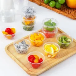120 Sets - 2 oz Shot Cups with Lids, Airtight Portion Cups, Stackable Small Plastic Containers with Lids