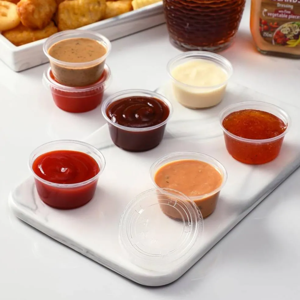 120 Sets - 2 oz Shot Cups with Lids, Airtight Portion Cups, Stackable Small Plastic Containers with Lids