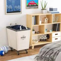 Seville Classics Heavy-Duty Rolling Laundry Hamper, Natural White