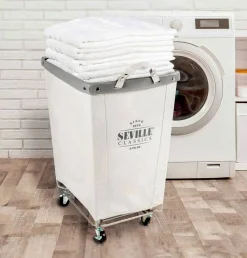 Seville Classics Heavy-Duty Rolling Laundry Hamper, Natural White