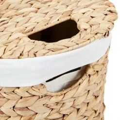 Seville Classics Natural Handwoven Lidded Oval Double Laundry Hamper, 22.75