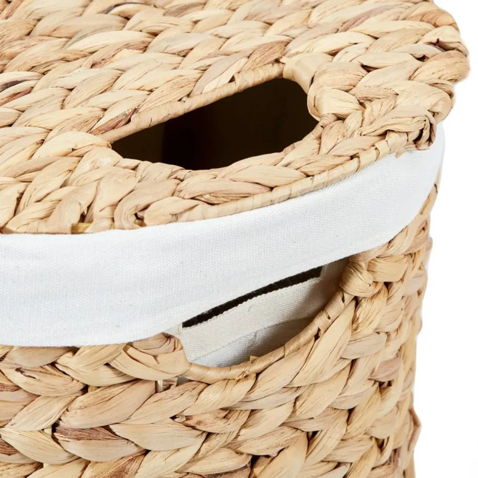 Seville Classics Natural Handwoven Lidded Oval Double Laundry Hamper, 22.75" W x 13" D x 24" H
