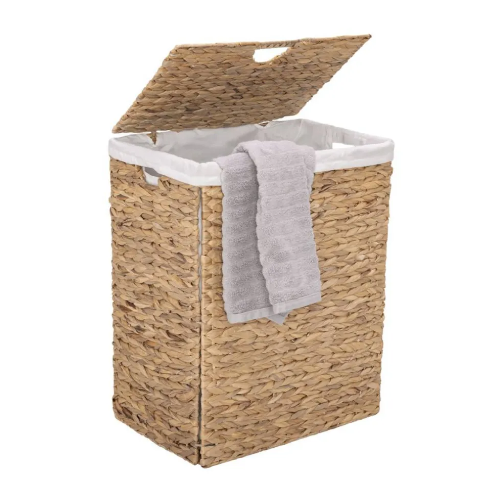 Seville Classics Natural Handwoven Lidded Laundry Hamper, 12.6" D x 18.5" W x 24" H