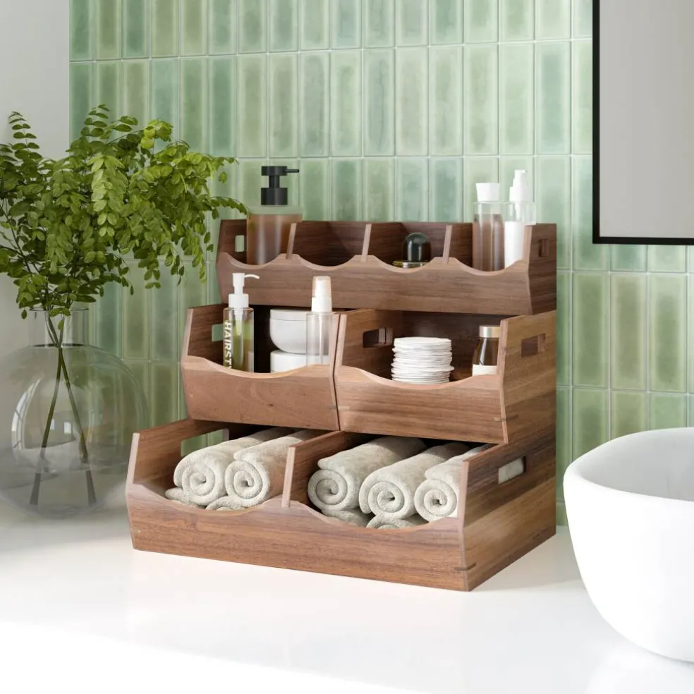 Seville Classics 4-Piece Stackable Acacia Bin Set