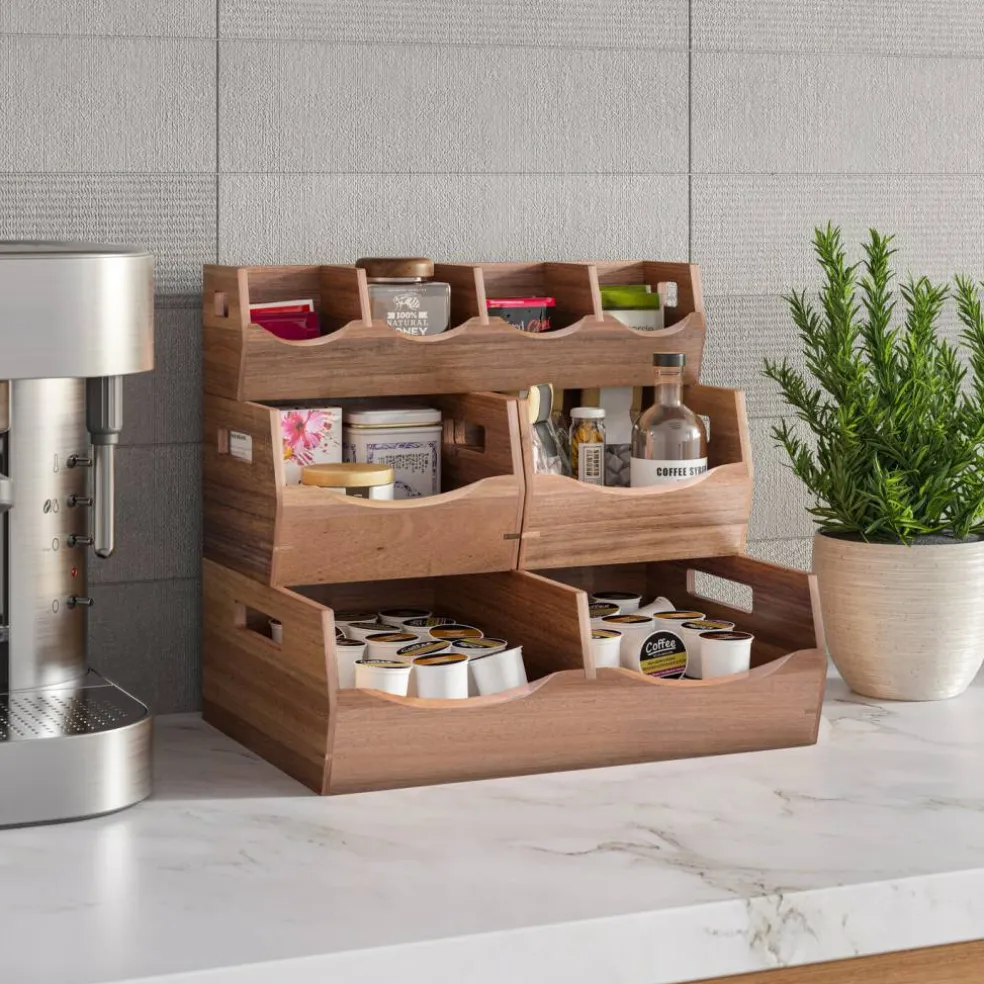 Seville Classics 4-Piece Stackable Acacia Bin Set