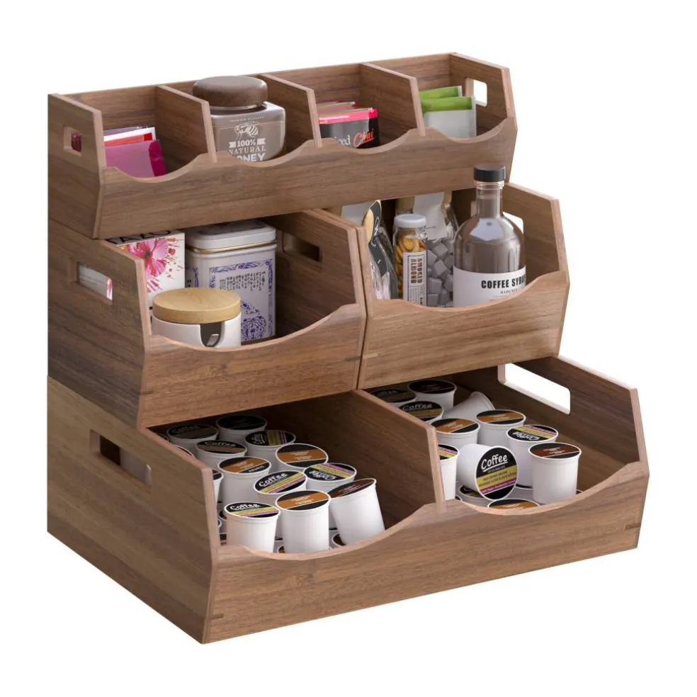 Seville Classics 4-Piece Stackable Acacia Bin Set