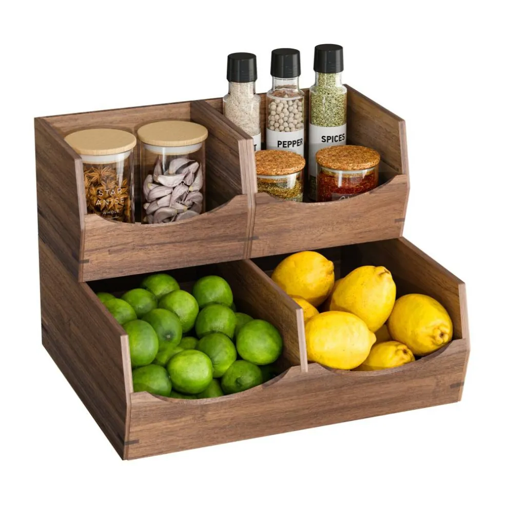 Seville Classics 4-Piece Stackable Acacia Bin Set