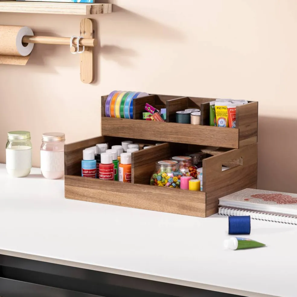 Seville Classics Small Acacia Desktop Organizer