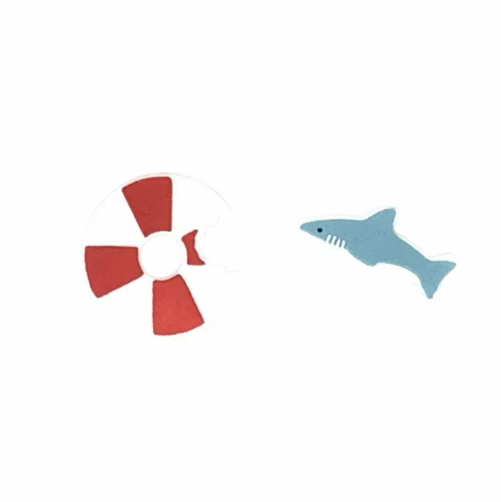 Shark & Life Raft Royal Icing Decorations 6 Count | Edible Cake Toppers