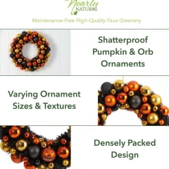 19" Shatterproof Jack-o-lantern Halloween Ornament Wreath
