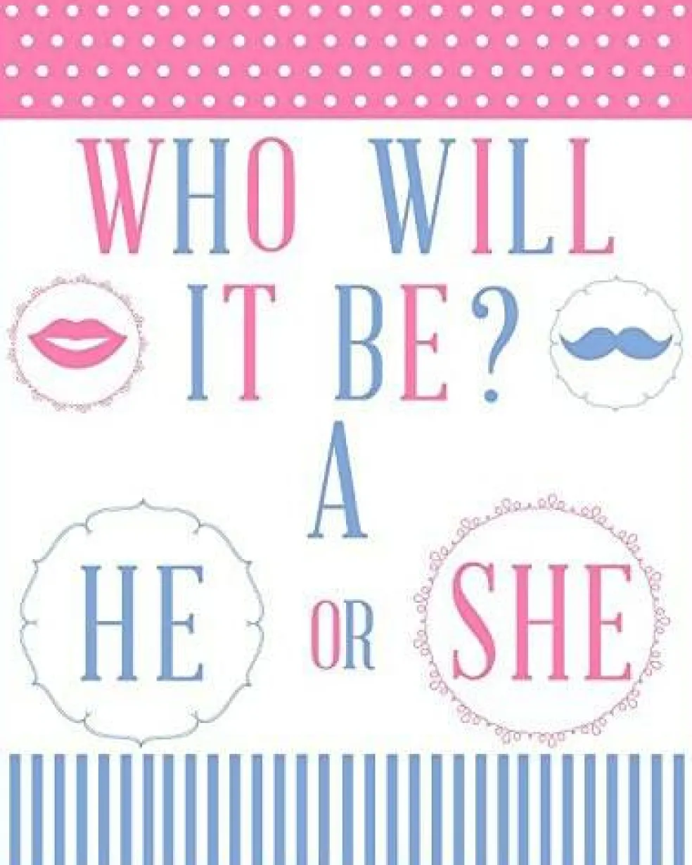 1/4 Sheet - Gender Reveal Baby Shower He or She- Edible Icing Image