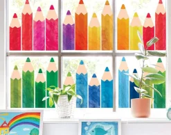 9 Sheets Back to School Pencil Window Clings – Double-Sided Colorful Pencil Window Stickers for Classroom Glass, Blackboard, Door & First Day of School Decorations