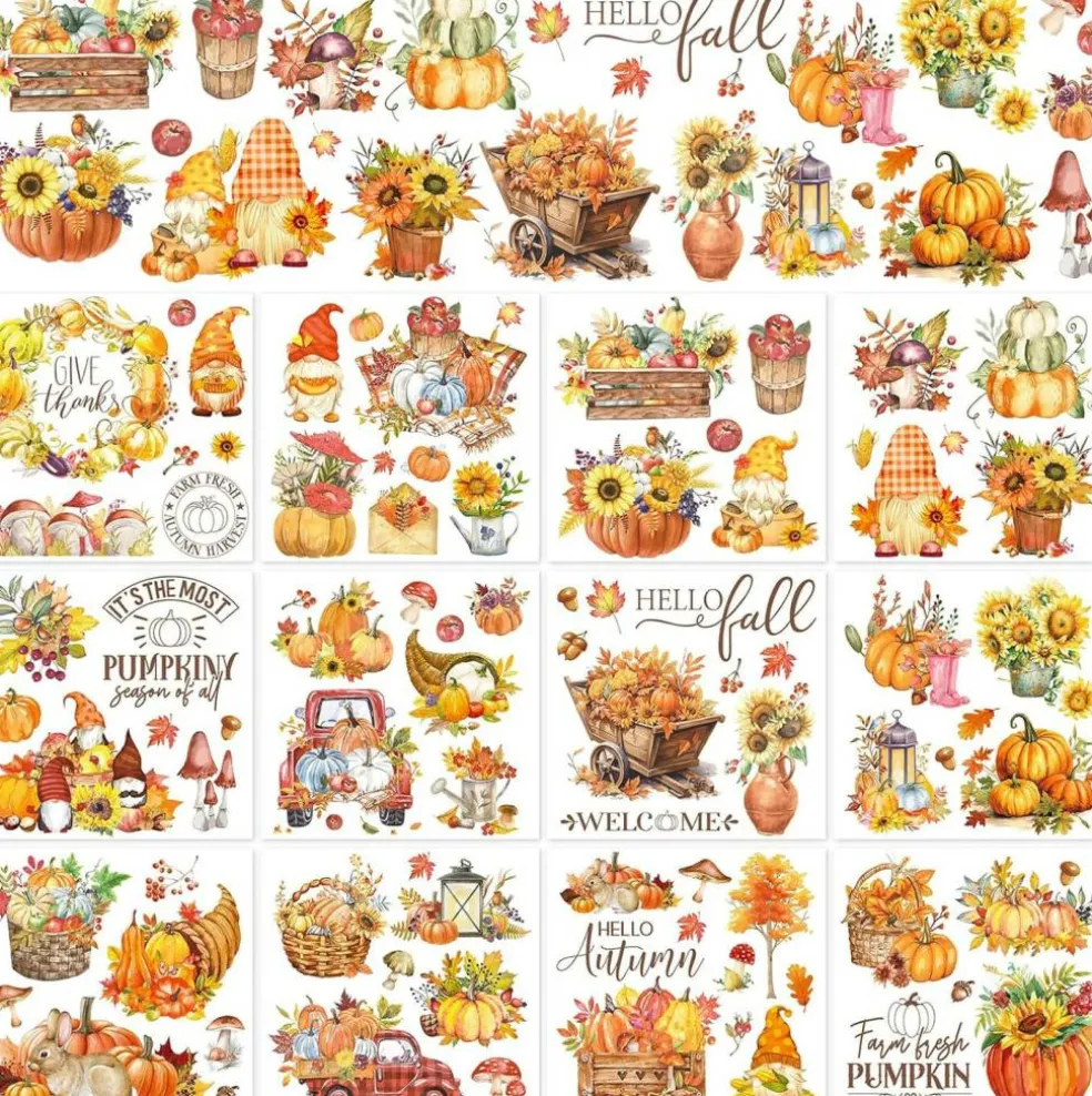 12 Sheets Christmas Rub on Transfers – Watercolor Santa, Snowman & Gnome Winter Floral Bird Furniture Decals for DIY Crafts, Home & Office Decor, 5.9 x 5.9 Inch