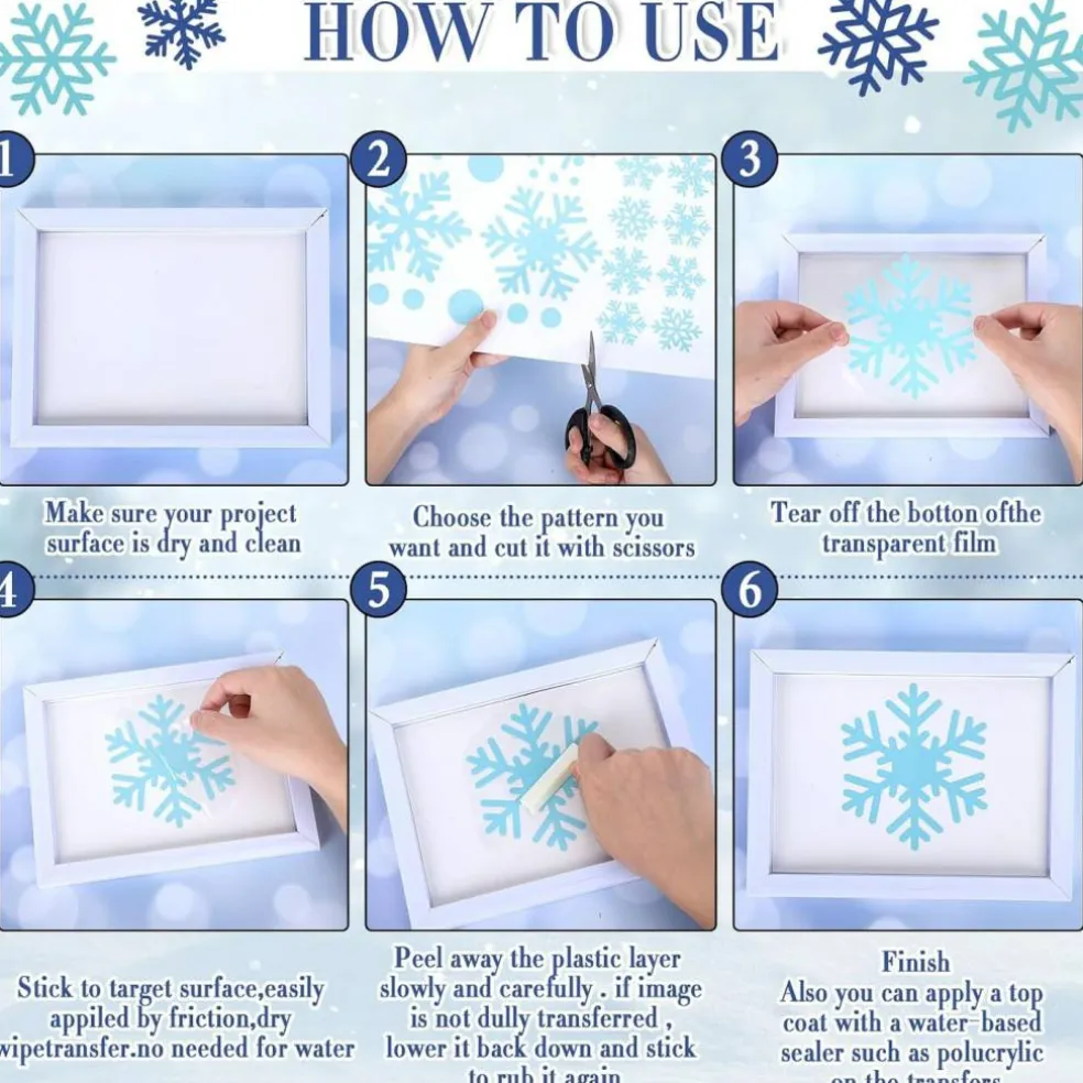 12 Sheets Christmas Rub on Transfers – Watercolor Santa, Snowman & Gnome Winter Floral Bird Furniture Decals for DIY Crafts, Home & Office Decor, 5.9 x 5.9 Inch