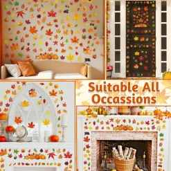 9 Sheets Fall Decorations, 274 PCS Fall Window Clings, Double Sided Autumn Stickers with Maple Leaves Pumpkin Nuts, Autumn Window Clings for Party Thanksgiving Decor Indoor Outdoor Accessories