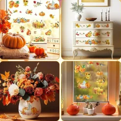 16 Sheets Fall Rub on Transfers for Crafts and Furniture, Autumn Pumpkin Sunflower Maple Leaf Thanksgiving Rub On Transfer Stickers for Wood Fabric Scrapbook Envelope DIY Decor