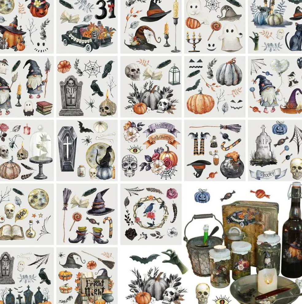 20 Sheets Halloween Rub on Transfers