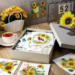 9 Sheets Sunflower Rub On Transfer Stickers – Vintage Floral Butterfly Furniture Decals – UV Transfer Stickers for Wood, Glass, Leather & DIY Craft Home Decor (5.5"x5.7")
