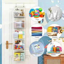 5-Shelf Over The Door Hanging Pantry Organizer, Room Organizer with Clear Plastic Pockets, 25lb Ultra Sturdy & Large Capacity for Closet, Bedroom, Nursery, Bathroom and Sundries