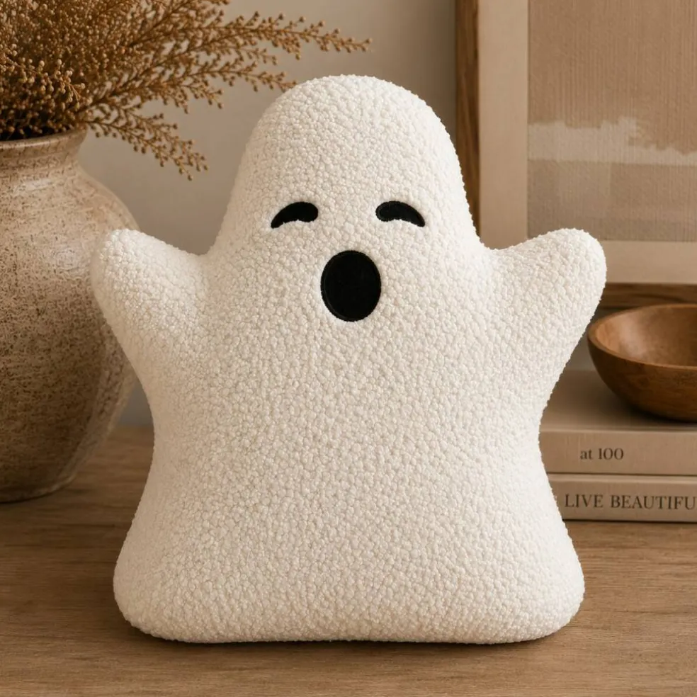 Sherpa Ghost Pillow – 13" x 15" White Plush Halloween Decor