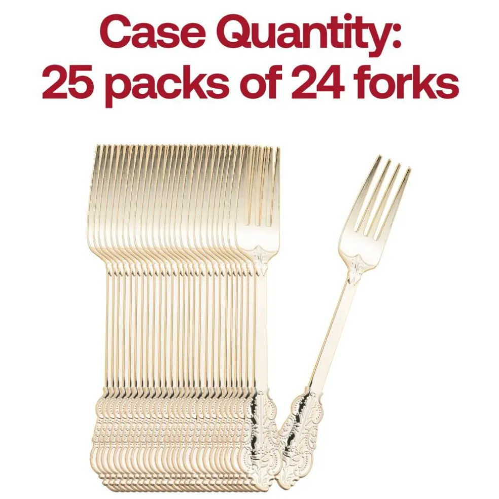 Shiny Baroque Gold Plastic Forks (600 Forks)