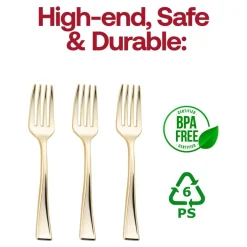 Shiny Metallic Gold Mini Plastic Disposable Tasting Forks (600 Forks)