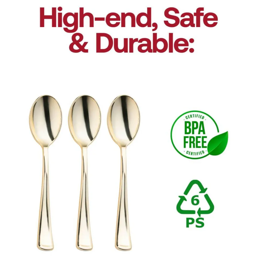 Shiny Metallic Gold Plastic Spoons (600 Spoons)