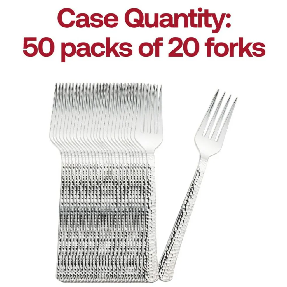Shiny Metallic Silver Hammered Plastic Forks (1000 Forks)