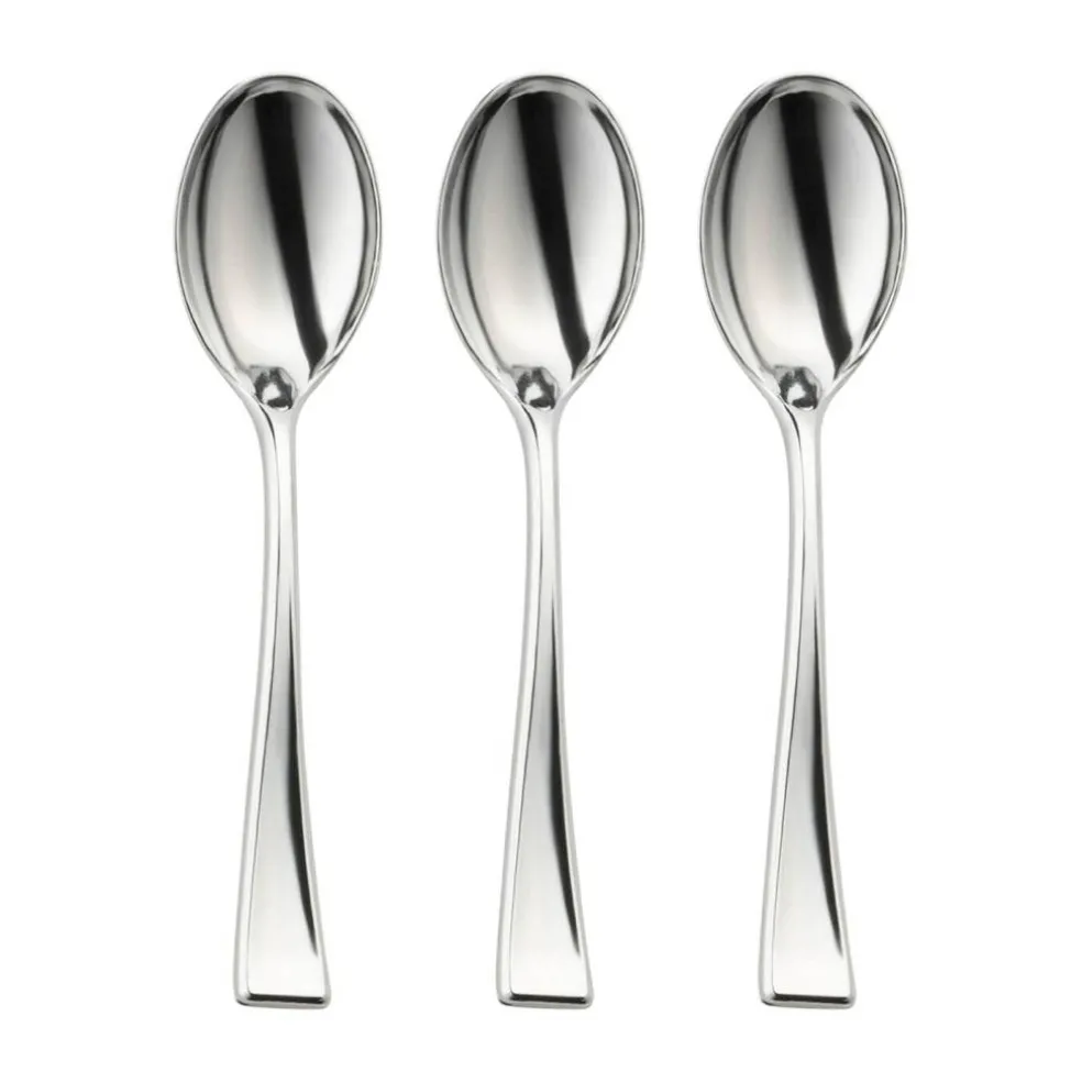 Shiny Metallic Silver Mini Plastic Disposable Tasting Spoons (960 Spoons)