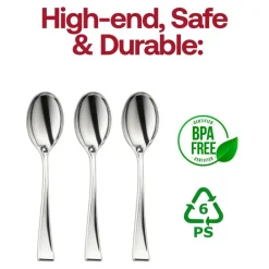 Shiny Metallic Silver Mini Plastic Disposable Tasting Spoons (960 Spoons)