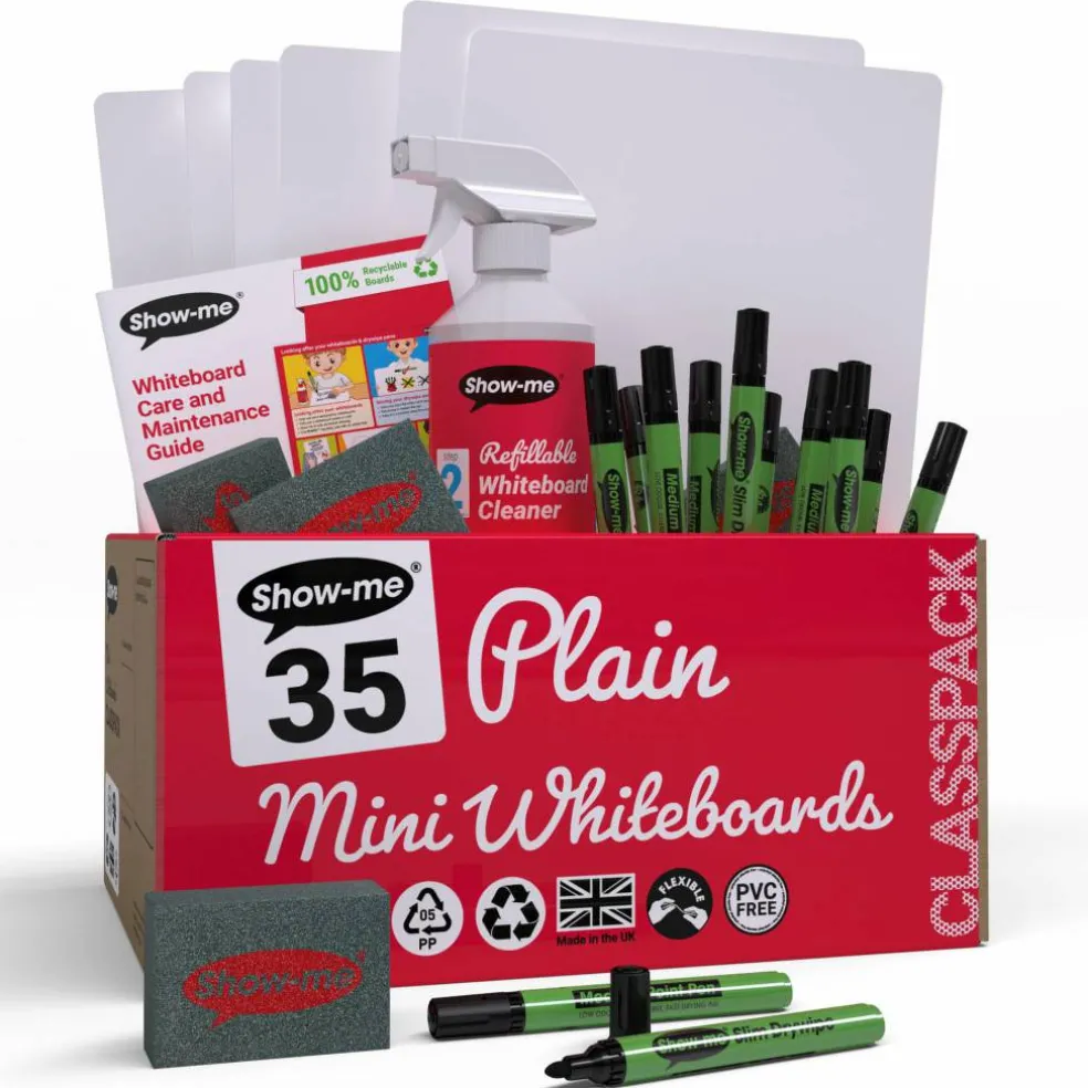 Show-me® A4 Plain Whiteboards Bulk Box Set