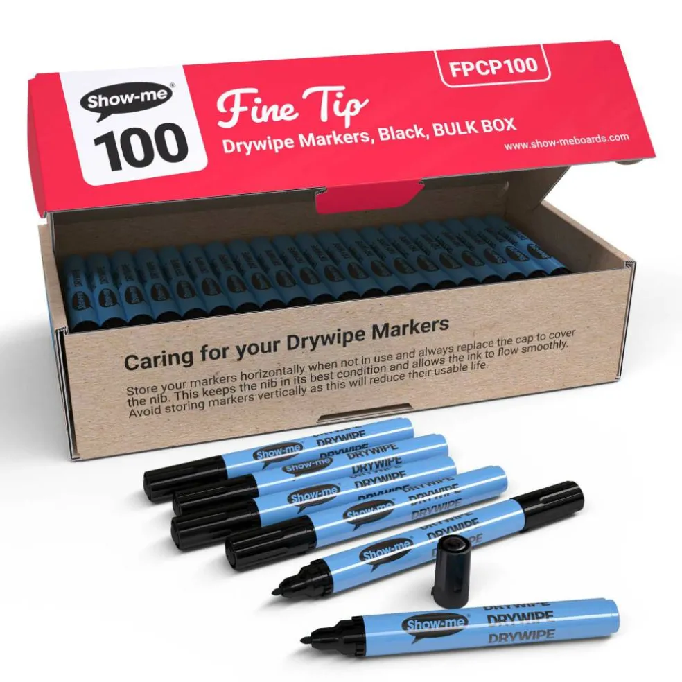 Show-me® Black Fine Tip Drywipe Markers, 100ct.