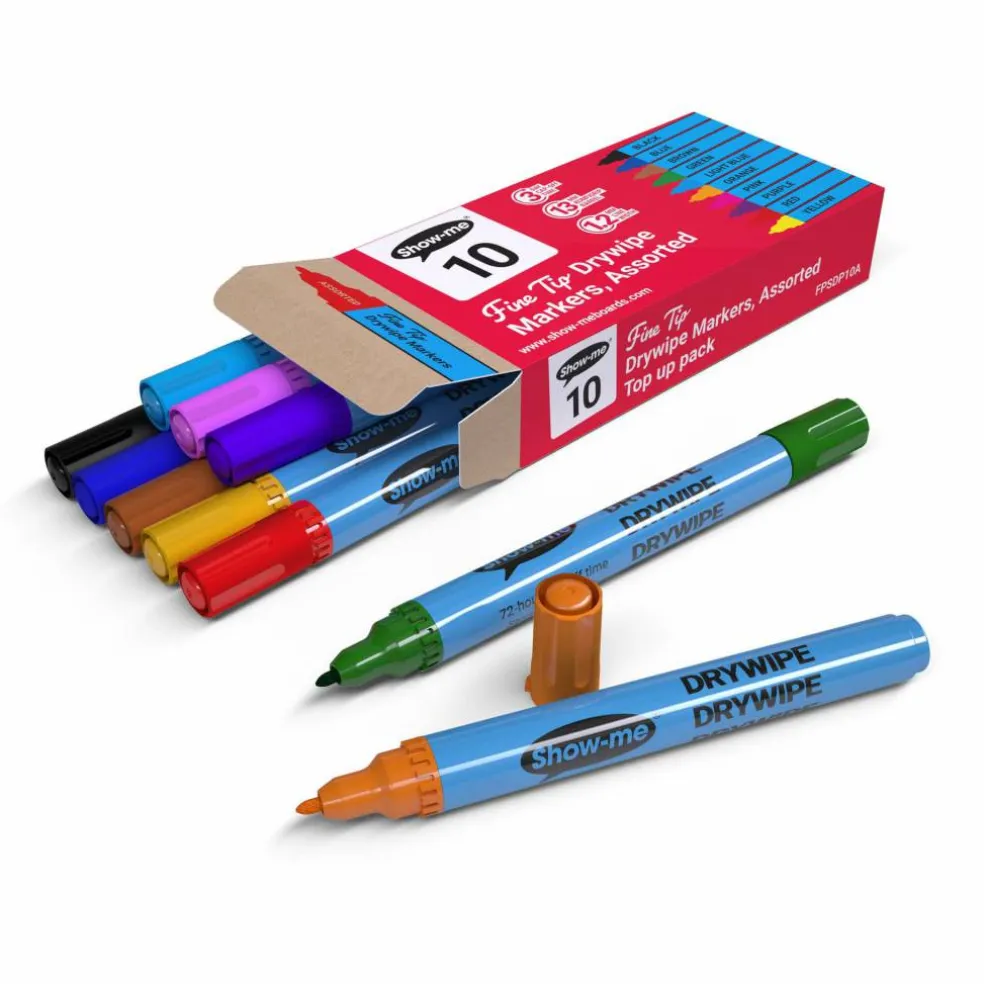 Show-me® Fine Tip Slim Barrel Dry Erase Markers, 10ct.