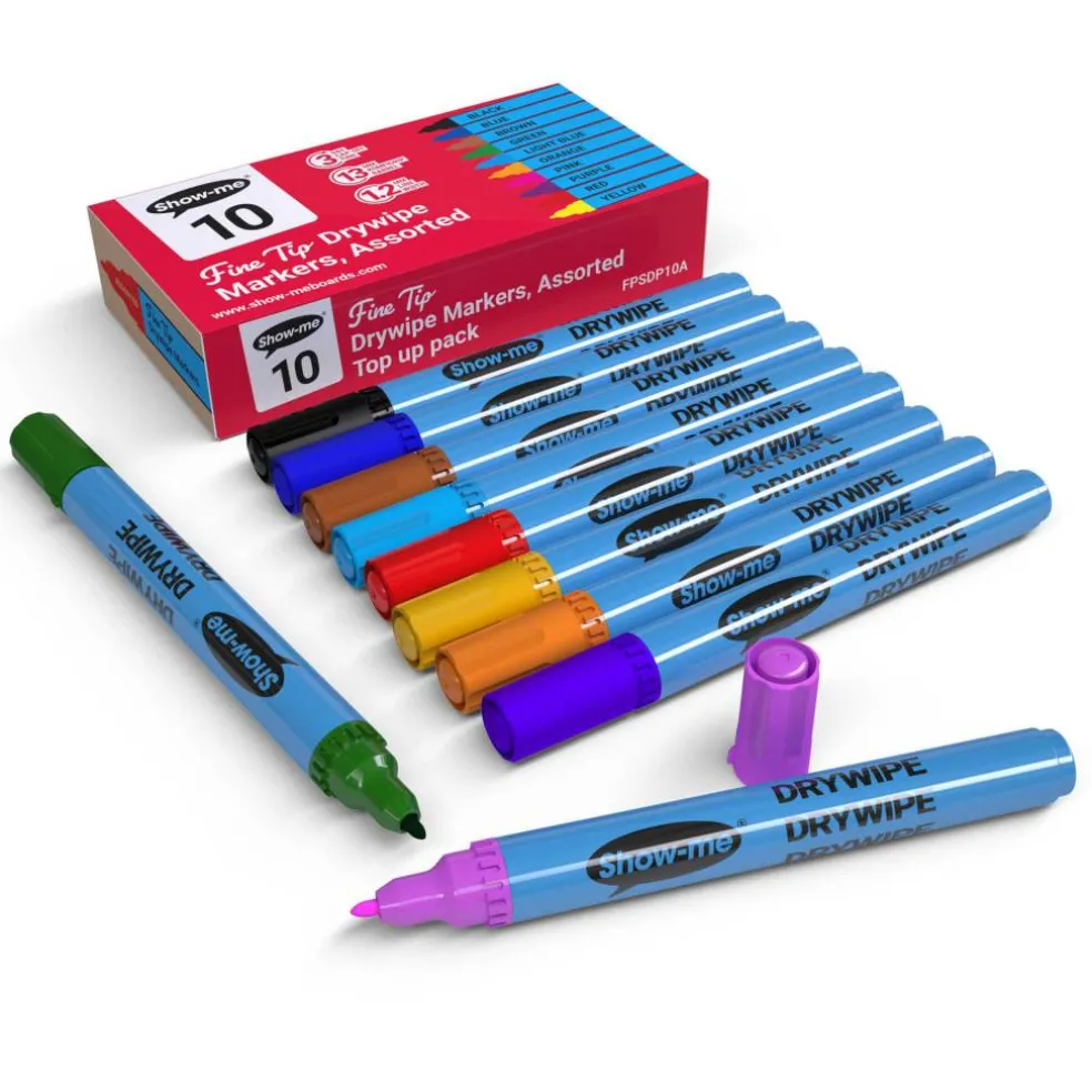 Show-me® Fine Tip Slim Barrel Dry Erase Markers, 10ct.
