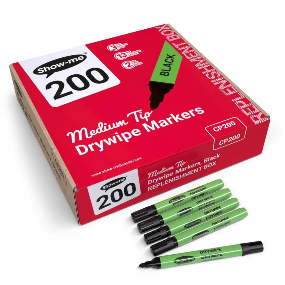 Show-me® Medium Tip Dry Wipe Markers, 200ct.