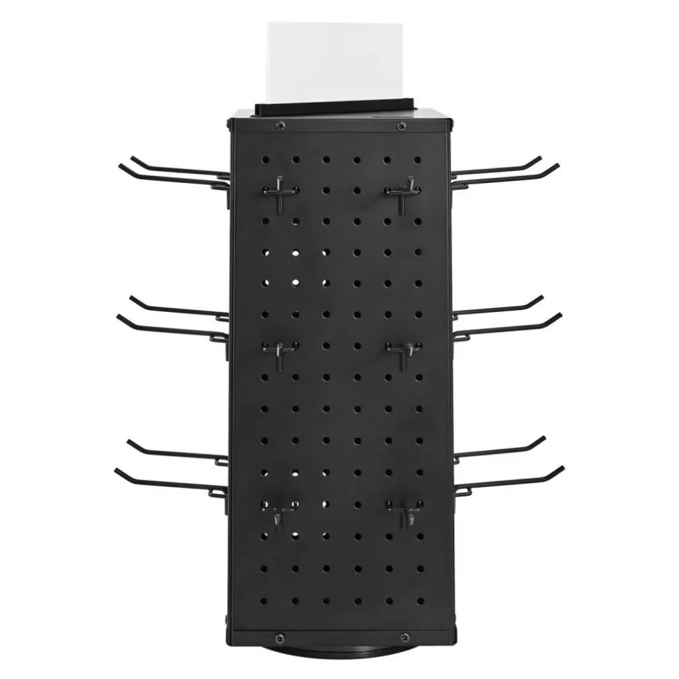 4-Sided Spinning Pegboard Display Rack with 24 Hooks for Tools and Accessories