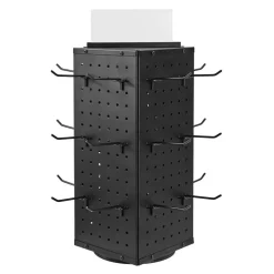 4-Sided Spinning Pegboard Display Rack with 24 Hooks for Tools and Accessories