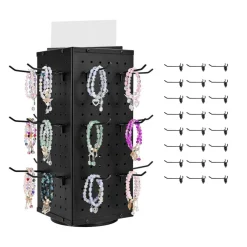 4-Sided Spinning Pegboard Display Rack with 24 Hooks for Tools and Accessories