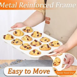 Silicone 12-Cup Muffin Pan with Metal Frame & Handles, Nonstick BPA-Free (Confetti)