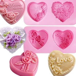Silicone Heart Molds 4 Types 3D Heart Shaped Soap Chocolate Candy Cake Molds