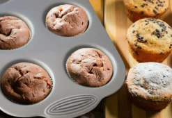 Silicone Muffin Pan - 6-Cavity Nonstick Baking Tray for Muffins, Cupcakes, Brownies and More - Food Grade and BPA Free - Pack of 3 Colors (Gray, Orange, Peacock Blue)
