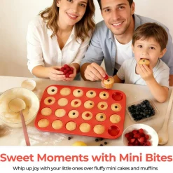 Silicone Muffin Pan Mini 24 Cups Cupcake Pan, Nonstick Food Grade Silicone Mold Baking Pan 1 Pack